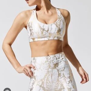 Carbon38 White and Gold Snake Print Sports Bra